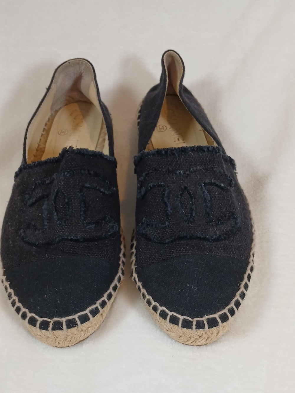 Chanel CC Logo Canvas Espadrilles, Women’s  Slip-On Flats Black Sz 39